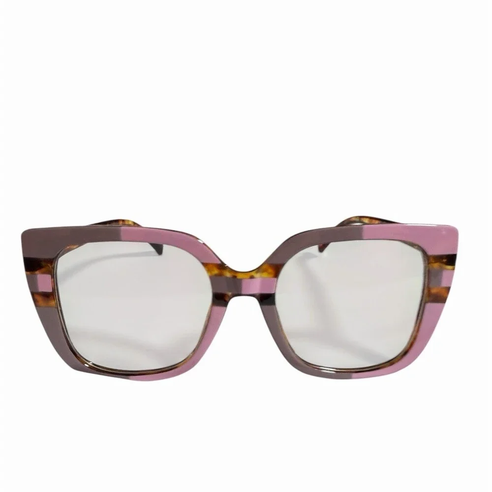Oversized Square Cat-Eye Fashion Glasses Pink/Mauve Tortoise Stripe